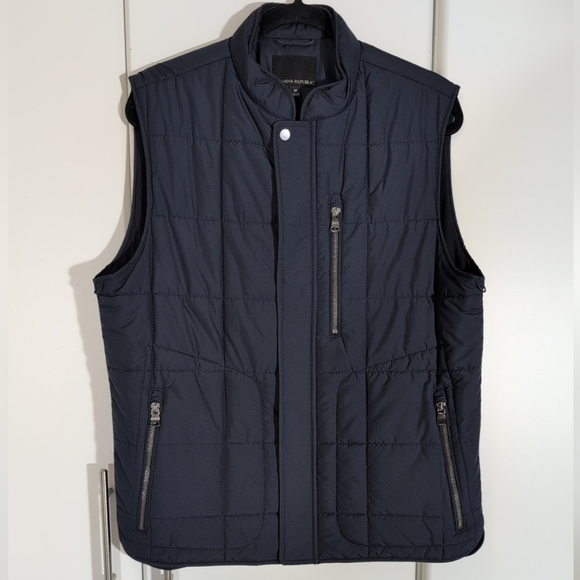 Banana Republic Mens Size M Puffer Vest Blue Full Zip Snap Pocket Quilted - Picture 1 of 8